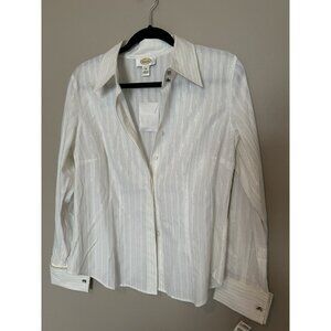 NWT Talbots White Sparkle Metallic Button Front Shirt Button Down Blouse Sz 10
